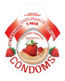 Lubricated Flavored Endurance Condoms 3 Per Pack Strawberry