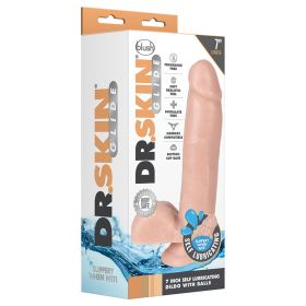 Dr. Skin Glide Self Lubricating Dildo with Balls-Vanilla 7"