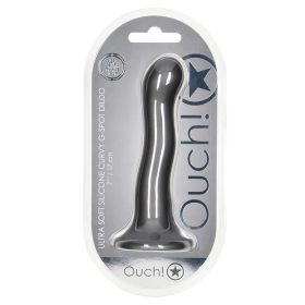 Ouch! Ultra Soft Silicone Curvy G-Spot Dildo-Gun Metal 7"