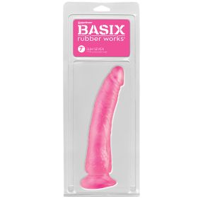 Basix Rubber Works Slim Dong with Suction Cup-Pink 7"