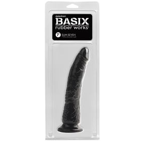 Basix Rubber Works Slim Dong with Suction Cup-Black 7"