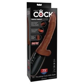 King Cock Plus Thrusting Cock with Balls-Brown 7.5"