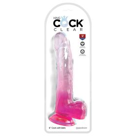 King Cock Clear with Balls-Pink 9"