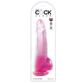 King Cock Clear with Balls-Pink 10"