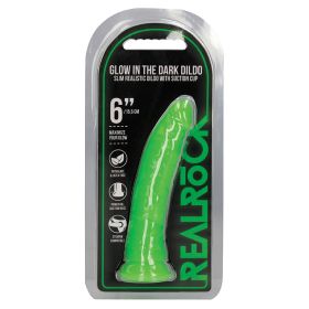 RealRock Slim Glow in the Dark Dildo-Green 6"