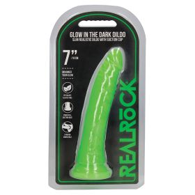 RealRock Slim Glow in the Dark Dildo-Green 7"